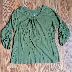 MERONA Women's 3/4 Sleeve with Button Ties - Scoop neck - Olive Drab - Size L